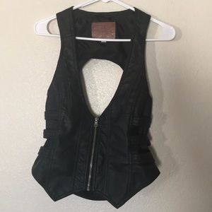 Black leather buckled back vest
